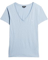 Superdry - Strukturiertes T-Shirt mit V-Ausschnitt und Stickerei Ewig Blau 44 - Lyst