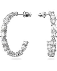 Swarovski - Tennis Deluxe Hoop Pierced Earrings With White Crystal In A Rhodium Plated Setting - Lyst