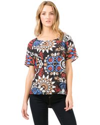 Desigual - Black Carla Abstract Floral Print Top Blouse L Uk 14 - Lyst