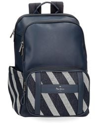Pepe Jeans - Celine Laptop Backpack 15.6" Blue 30x41x14cm Polyester With Faux Leather Details 12.76l By Joumma Bags - Lyst