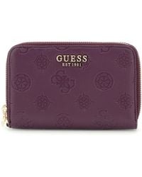 Guess - Porte-Monnaie Laurel II SLG Medium Double Zip Wallet Wine Logo Bordeaux - Lyst
