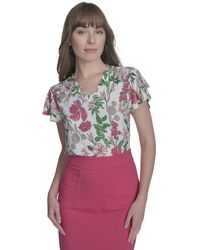 Tommy Hilfiger - Short Flutter Sleeve V-neck Top - Lyst