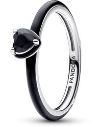 PANDORA - Me Heart Sterling Silver Ring With Black Crystal And Black Enamel - Lyst