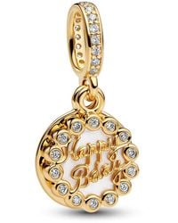 PANDORA - Moments 763787c01 Happy Birthday Cake Charm 14k Gold-plated Sterling Silver With Zirconia Compatible Me And Moments Bracelets - Lyst