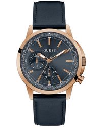 Guess - Us Rose Gold-tone And Navy Leather Multifunction Watch - Lyst