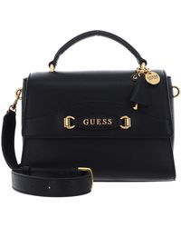 Guess - Emera Top Handle Flap Bag Black - Lyst
