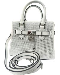 Michael Kors - Borsa a tracolla Hamilton Satchel Sparkly Optic White Washed Denim XS - Lyst