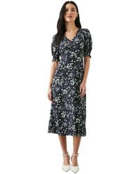 Dorothy Perkins - Petite Navy Ditsy Shirred Cuff Jersey Midi Dress - Lyst