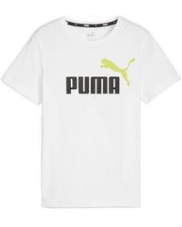 PUMA - ESS+ 2 Col Logo tee B White-Lime Sheen - Lyst