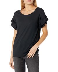 Goodthreads Linen Modal Jersey Tab Sleeve tee Camisa - Negro