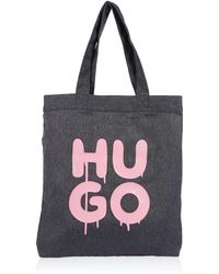HUGO - S Erik Hm Tote Cotton-blend Tote Bag With Graffiti-style Stacked Logo Size One Size - Lyst