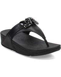 Fitflop - Lulu Jewel-deluxe Leather S Toe Post Sandals Black - Lyst