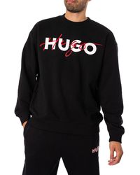 HUGO - Droyko Relaxed-Fit Sweatshirt aus Baumwoll-Mix mit doppeltem Logo Schwarz XL - Lyst