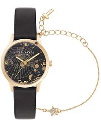 Ted Baker - Ladies Black Leather Strap Watch & Star Bracelet Box Set - Lyst