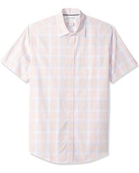 Amazon Essentials Regular-fit Short-sleeve Plaid Casual Poplin Shirt - White