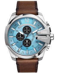 DIESEL - Mega Chief Stainless Steel And Leather Chronograph Watch - Lyst