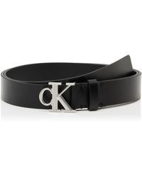 Calvin Klein - Monogram Plaque Buckle 3.0 Cm Leather Belt - Lyst