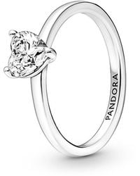 PANDORA - Timeless Funkelndes Herz Solitär-Ring aus 952 Sterling Silber mit klaren Cubic Zirkonia Steinchen 191165C01-56 - Lyst