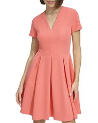 Tommy Hilfiger - Short Sleeve V-Neck Pleated Skirt Fit & Flare Mini Dress Kleid - Lyst