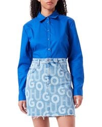 HUGO - Garla Regular-Fit Minirock aus blauem Denim mit Logo-Print Blau M - Lyst