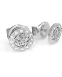 Guess - Earrings Stainless Steel Miniature Ube79033 Rhodium Plated Swarovski Crystal Logo Fence - Lyst