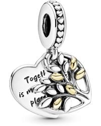 PANDORA - Two-tone Family Tree Heart Dangle Charm - Lyst
