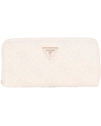Guess - Adelasia Slg Zip Around Wallet L Cream White - Lyst