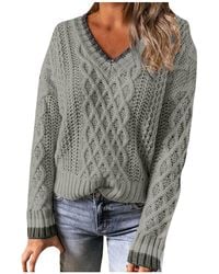 Superdry - Knitted Jumper Fashionable Hollow Twisted Rope With V-neck Jumper Long Sleeve Casual Sweater Sweatshirt Tops Striped Pullover - Lyst