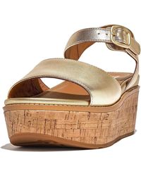 Fitflop - Ft6675-070 Eloise Cork-wrap Leather Back-strap Wedge Sandals Platino Us09 - Lyst
