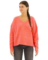 Superdry - Pullover mit V-Ausschnitt in Übergröße Korallenrot Twist 34 - Lyst