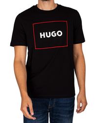 HUGO - Organic-cotton T-shirt With Red-frame Logo - Lyst