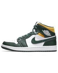 Nike - Jordan Man High Sneakers 554724 371 Air Jordan 1 Mid Size 41 White Green - Lyst