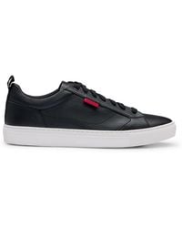 HUGO - S Morrie Tenn Cupsole Trainers In Faux Leather With Logo Flag Size 5 Black - Lyst