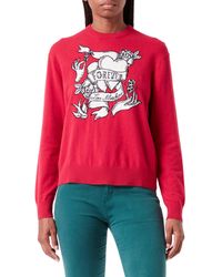 Love Moschino - Regular Fit Long-Sleeved with Tattoo Effect Heart Intarsia Pullover - Lyst