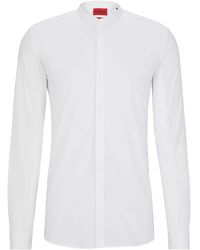 HUGO - S Enrique Extra-slim-fit Shirt In Stretch Cotton With Stand Collar White - Lyst