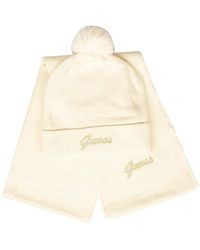 Guess - Sciarpa e Cappello con rovescia e PON PON Donna Completo con Logo Ricamato Articolo J3RZA2Z3D70 - Lyst