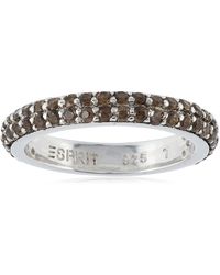 Esprit Elegance Ring Rhodium-plated 925 Sterling Silver With Smoky Brown Crystal Zirconia - Metallic