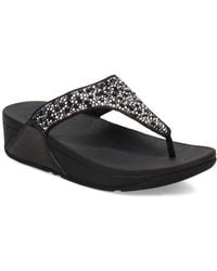 Fitflop - S Lulu Crystal Mix Toe Post Polyurethane All Black Sandals 6 Uk - Lyst