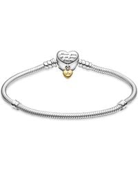 PANDORA - Disney Princesses Snake Chain Sterling Silver And 14k Gold-plated Bracelet With Clear Cubic Zirconia - Lyst