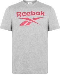 Reebok - S Vector Logo T Shirt Crew Neck Tee Top Short Sleeve Cotton Regular Grey S - Lyst