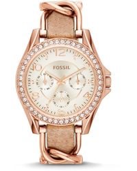 Fossil - 38mm Riley Multi-functional Rose Goldtone Dial Watch - Lyst