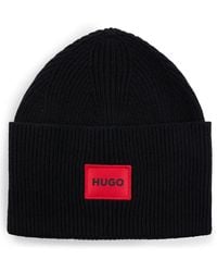 HUGO - Gerippte Mütze Mit Rotem Logo-Label - Lyst