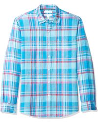 Amazon Essentials Slim-fit Long-sleeve Plaid Linen Shirt - Blue