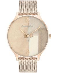 Calvin Klein Reloj Analógico de Cuarzo para Mujer con Correa de Malla de Acero Inoxidable Color Oro Rosado - 25200006 - Multicolor