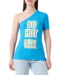 Love Moschino - Shoulder Tight Fitting t-Shirt in Stretch Ribbed Cotton with So Hot Print - Lyst