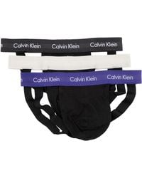 Calvin Klein - Branded-waistband Mid-rise Pack Of Three Stretch-cotton Jock Straps X - Lyst