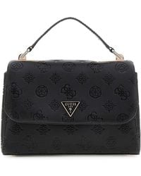 Guess - Handtas Schoudertas Tisha Top Handle Flap Bag Black Logo Zwart - Lyst