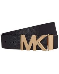 Michael Kors - Saffiano Leather Reversible Mk Logo Plaque Buckle Belt - Lyst
