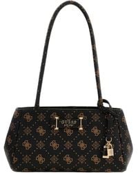 Guess - Borsa a tracolla Carrie Logo Girlfriend Shoulder Satchel Bag Espresso Logo marrone scuro - Lyst
