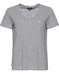 Superdry - Studios T-Shirt aus Bio-Baumwolle mit V-Ausschnitt und Tasche Optik/Schwarz Gestreift 36 - Lyst